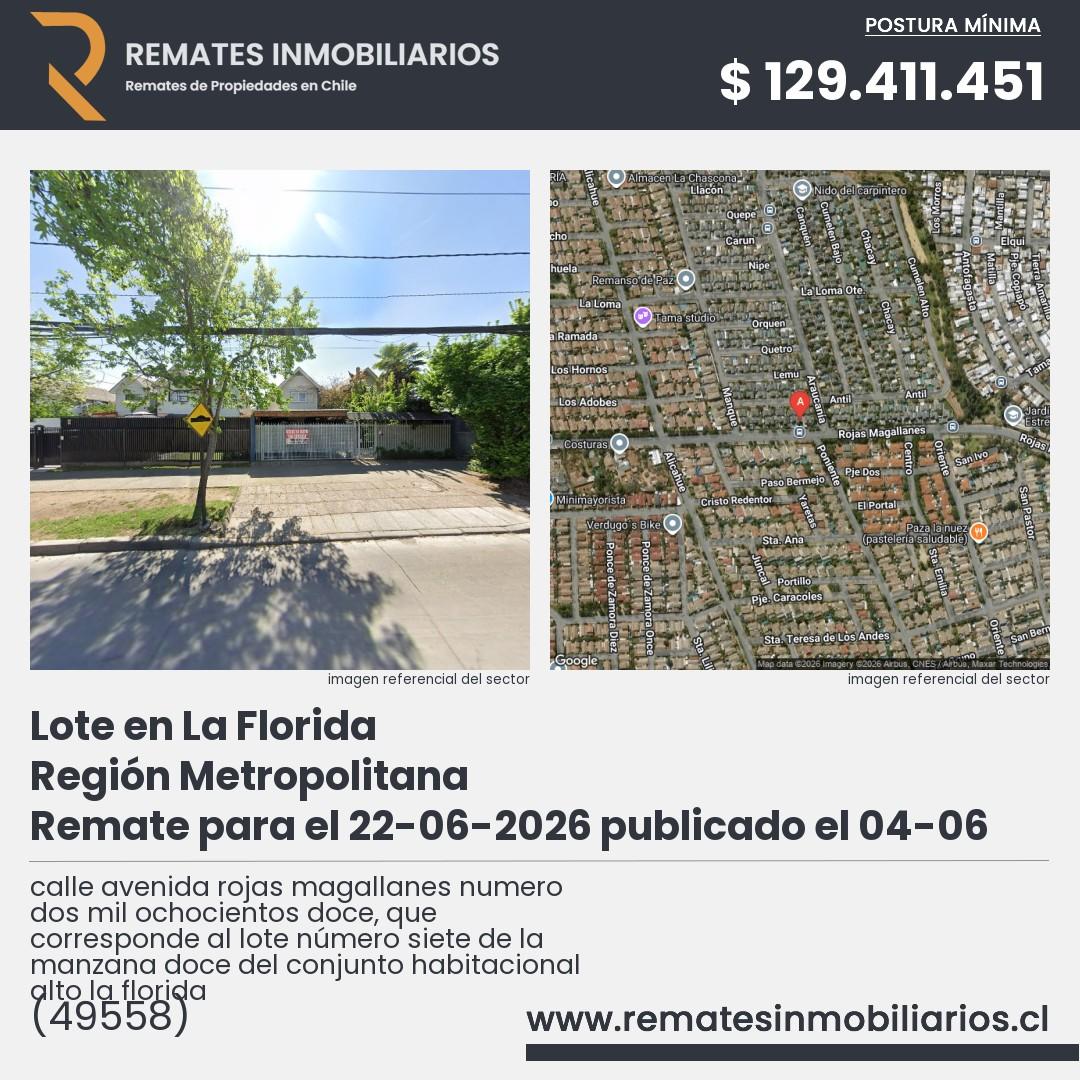 Imagen ficha calle avenida rojas magallanes numero dos mil ochocientos doce, que corresponde al lote número siete de la manzana doce del conjunto habitacional alto la florida