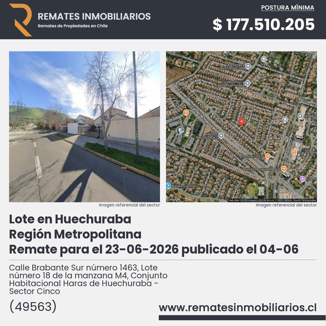 Imagen ficha Calle Brabante Sur número 1463, Lote número 18 de la manzana M4, Conjunto Habitacional Haras de Huechuraba - Sector Cinco