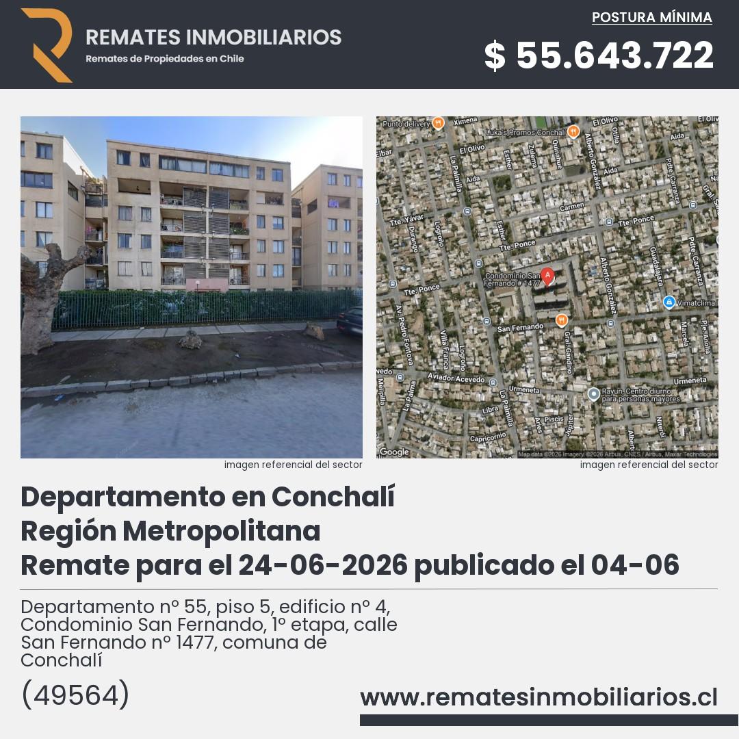 Imagen ficha Departamento nº 55, piso 5, edificio nº 4, Condominio San Fernando, 1º etapa, calle San Fernando nº 1477, comuna de Conchalí