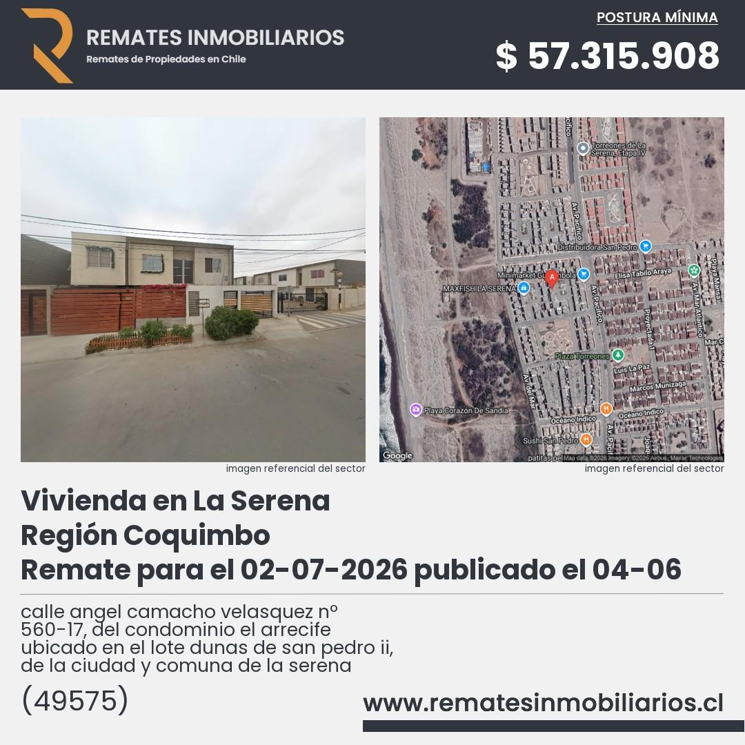 Imagen ficha calle angel camacho velasquez nº 560-17, del condominio el arrecife ubicado en el lote dunas de san pedro ii, de la ciudad y comuna de la serena