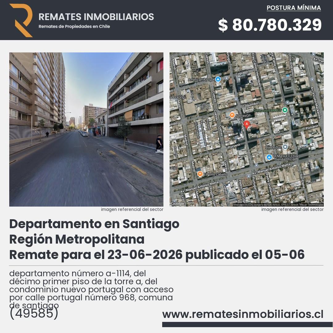 Imagen ficha departamento número a-1114, del décimo primer piso de la torre a, del condominio nuevo portugal con acceso por calle portugal número 968, comuna de santiago