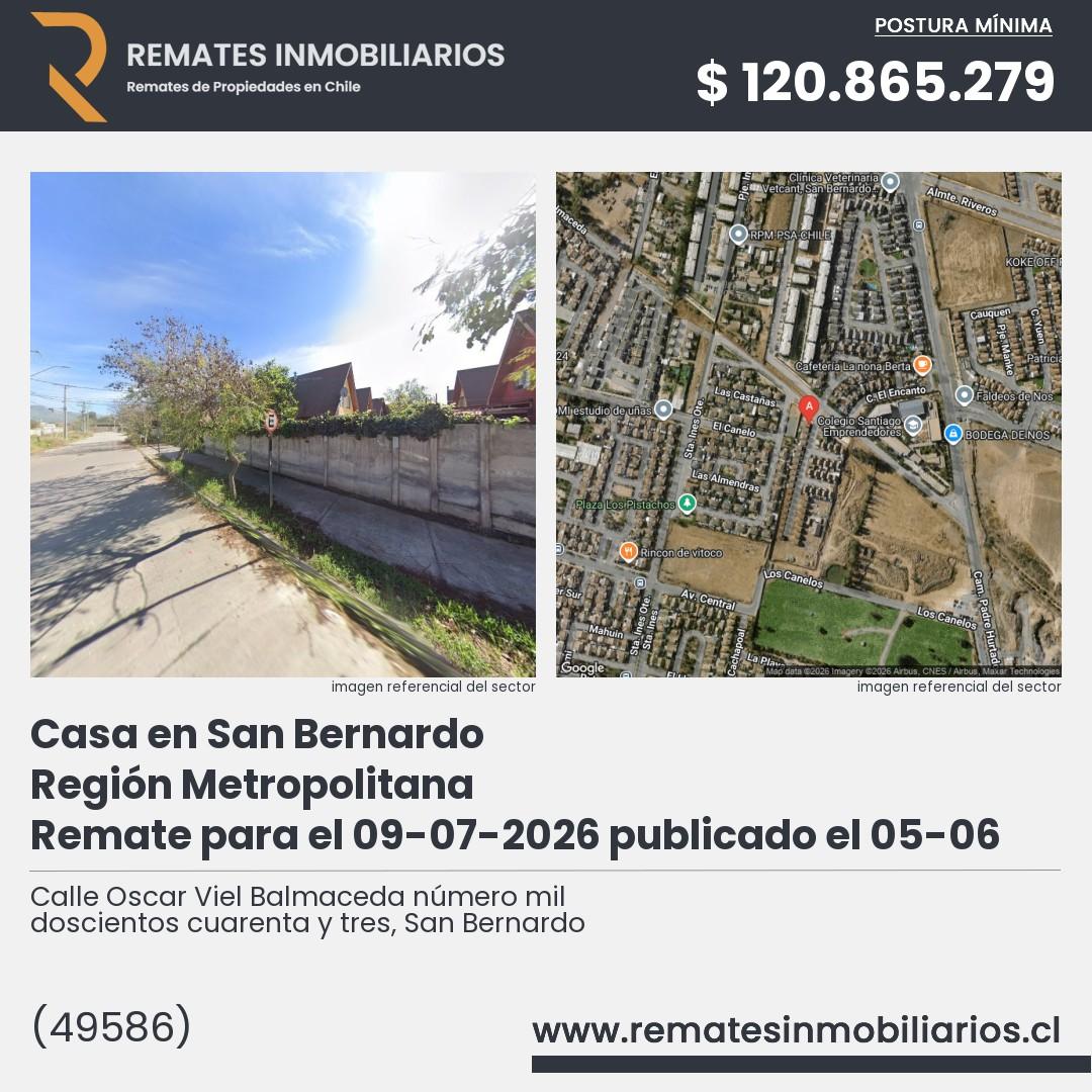 Imagen ficha Calle Oscar Viel Balmaceda número mil doscientos cuarenta y tres, San Bernardo