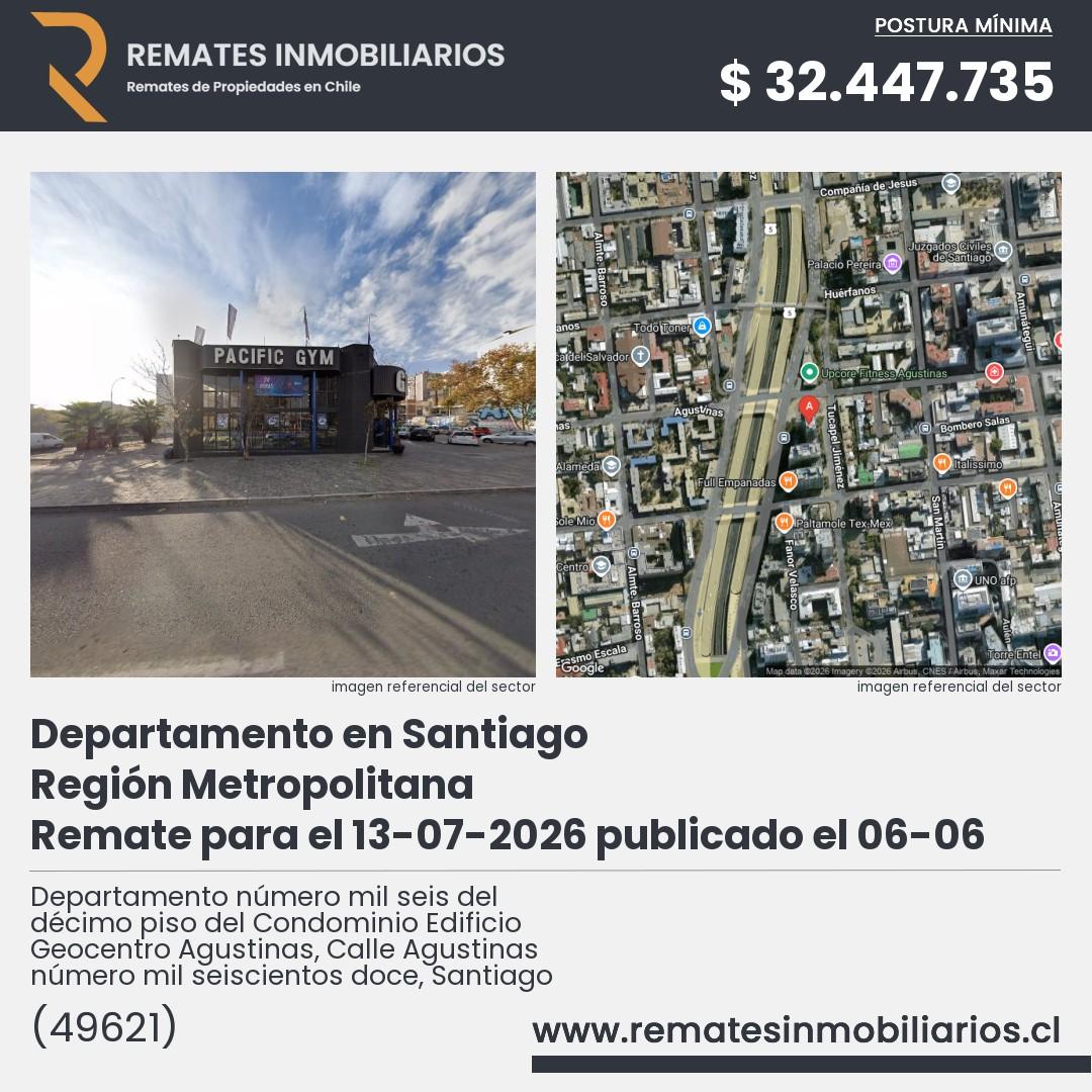 Imagen ficha Departamento número mil seis del décimo piso del Condominio Edificio Geocentro Agustinas, Calle Agustinas número mil seiscientos doce, Santiago