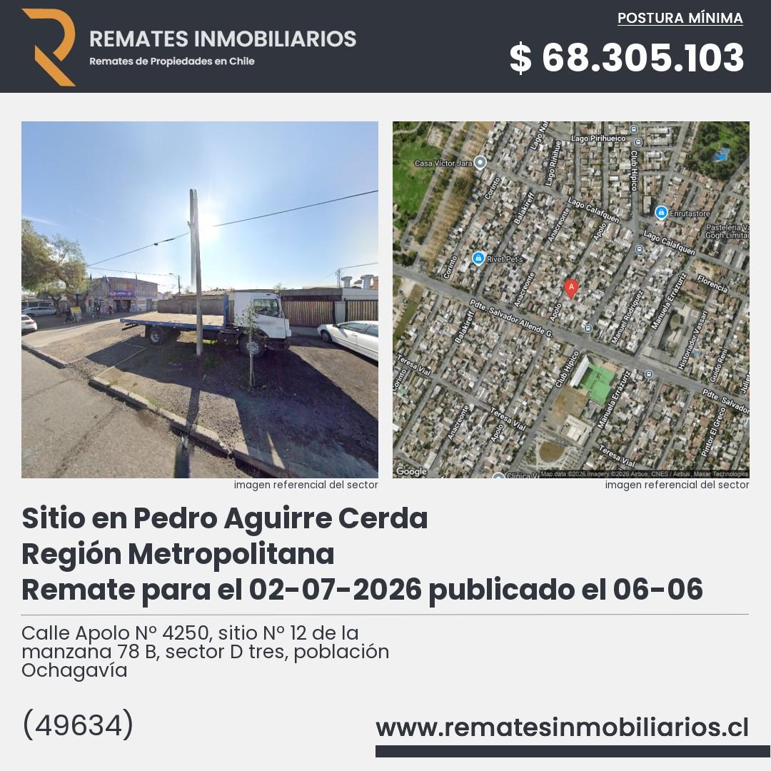 Imagen ficha Calle Apolo Nº 4250, sitio Nº 12 de la manzana 78 B, sector D tres, población Ochagavía