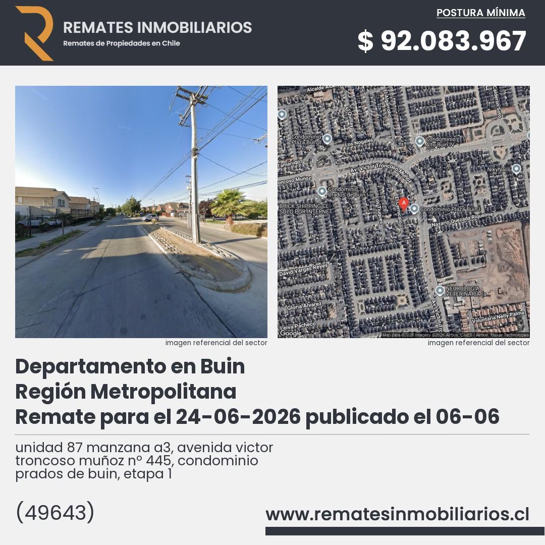 Imagen ficha unidad 87 manzana a3, avenida victor troncoso muñoz nº 445, condominio prados de buin, etapa 1