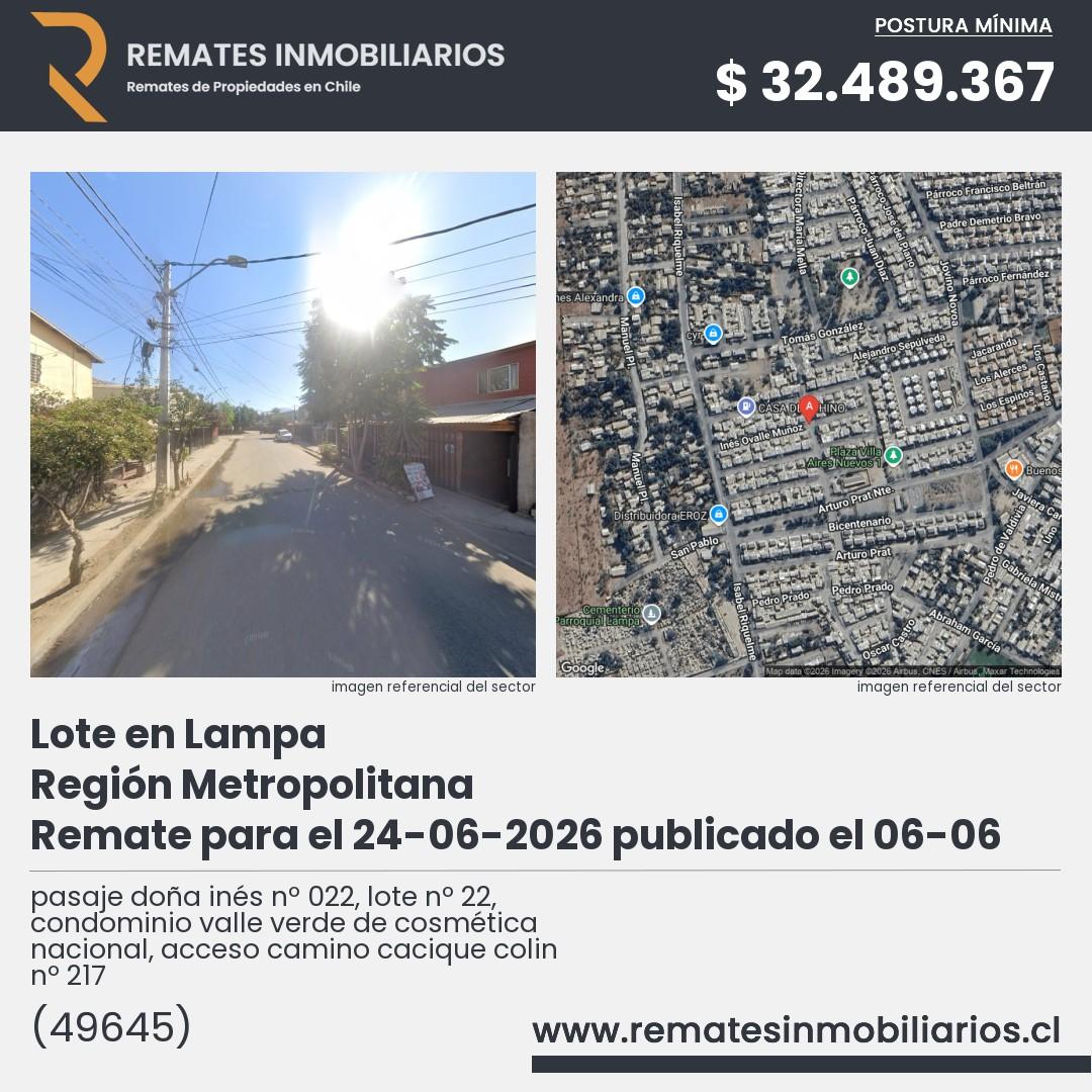 Imagen ficha pasaje doña inés nº 022, lote nº 22, condominio valle verde de cosmética nacional, acceso camino cacique colin nº 217