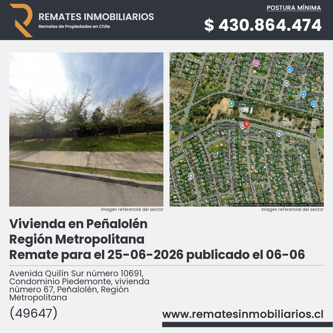 Imagen ficha Avenida Quilín Sur número 10691, Condominio Piedemonte, vivienda número 67, Peñalolén, Región Metropolitana