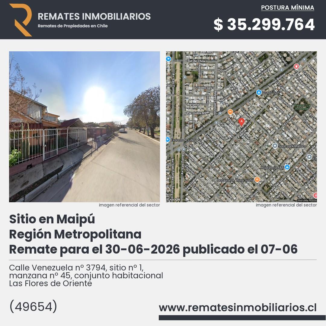 Imagen ficha Calle Venezuela nº 3794, sitio nº 1, manzana nº 45, conjunto habitacional Las Flores de Oriente