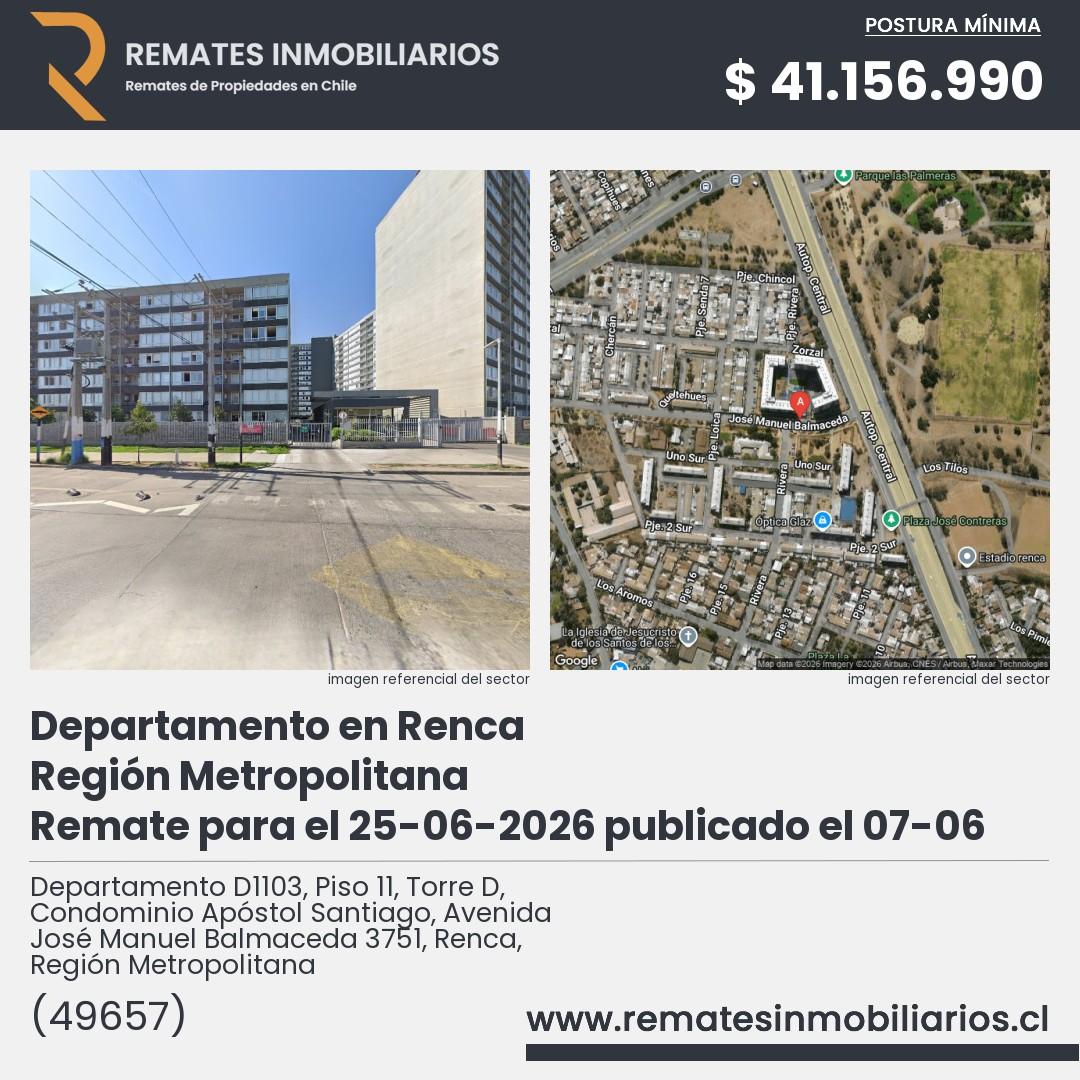 Imagen ficha Departamento D1103, Piso 11, Torre D, Condominio Apóstol Santiago, Avenida José Manuel Balmaceda 3751, Renca, Región Metropolitana