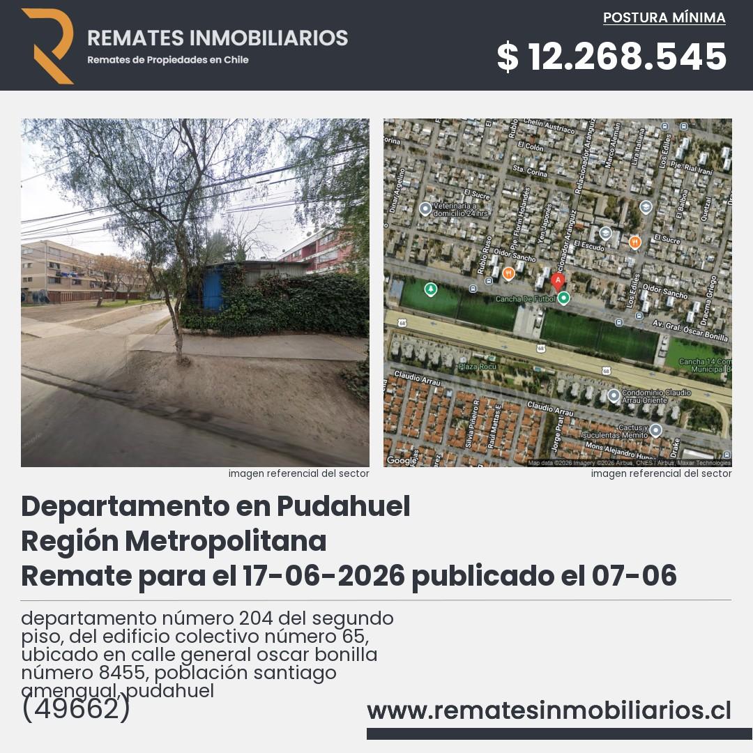 Imagen ficha departamento número 204 del segundo piso, del edificio colectivo número 65, ubicado en calle general oscar bonilla número 8455, población santiago amengual, pudahuel