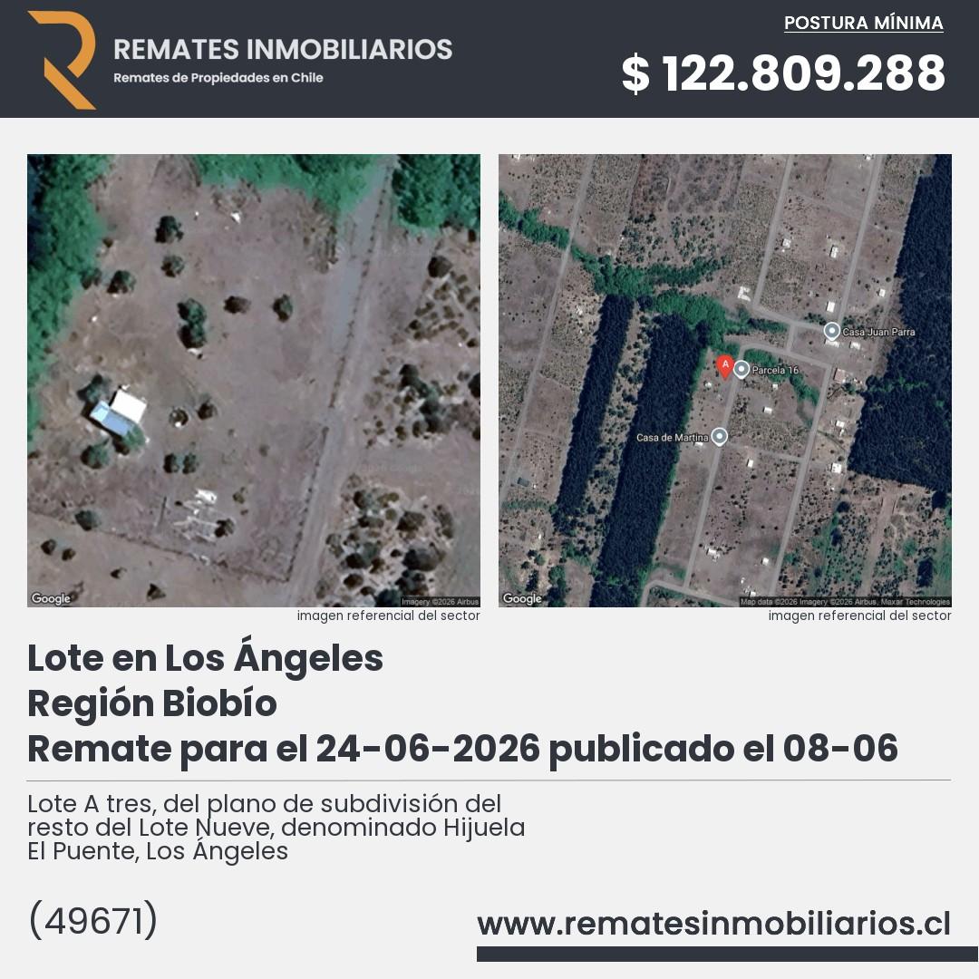 Imagen ficha Lote A tres, del plano de subdivisión del resto del Lote Nueve, denominado Hijuela El Puente, Los Ángeles