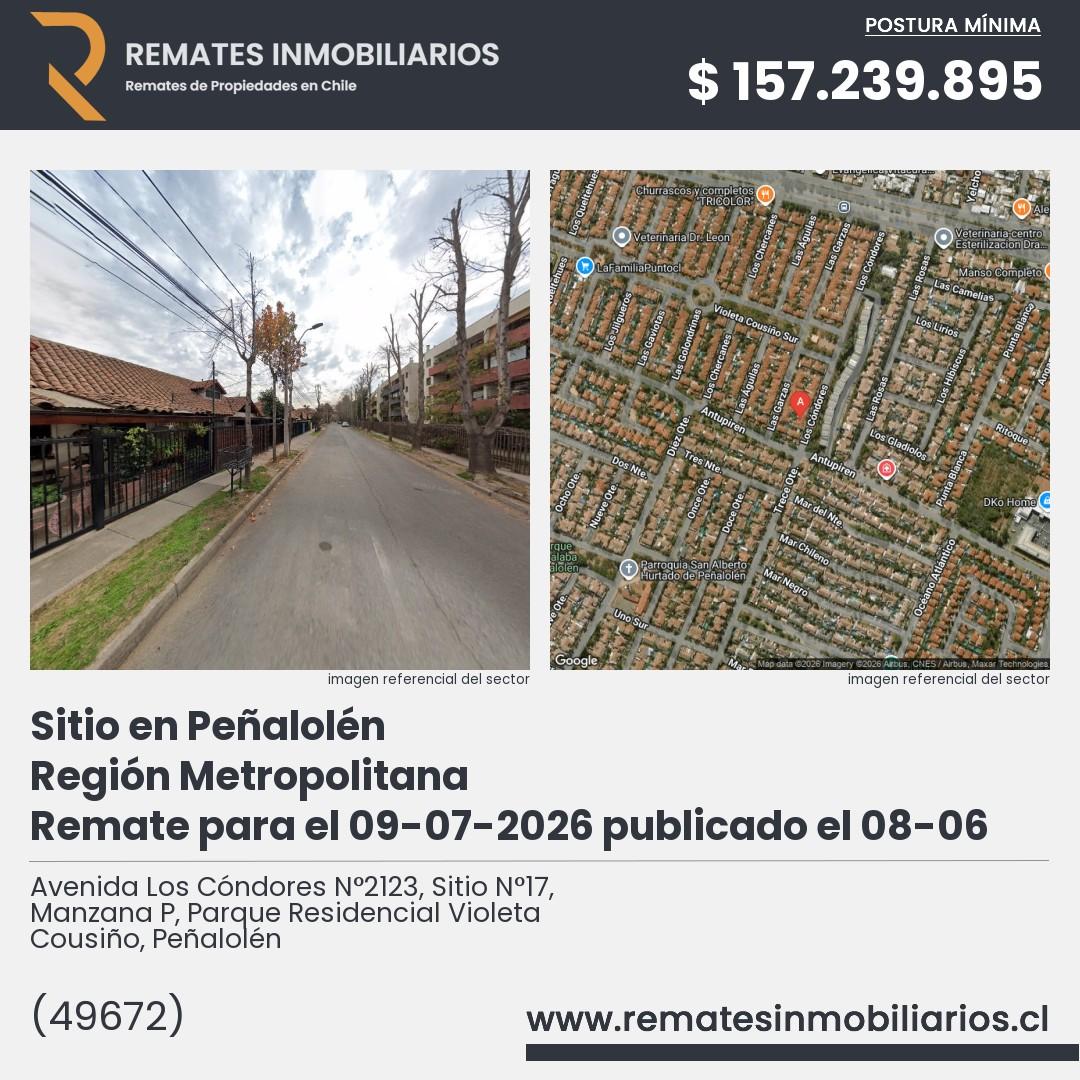Imagen ficha Avenida Los Cóndores N°2123, Sitio N°17, Manzana P, Parque Residencial Violeta Cousiño, Peñalolén