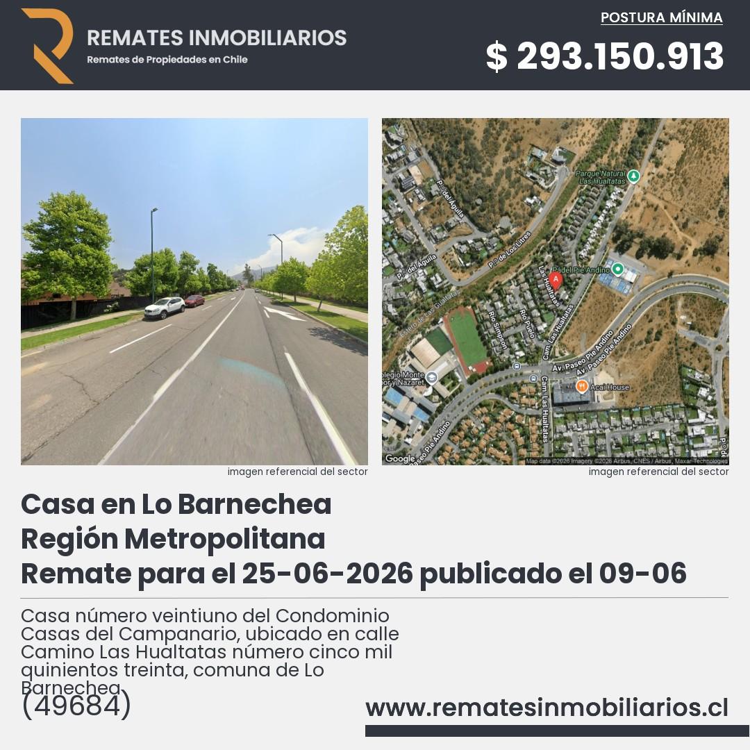 Imagen ficha Casa número veintiuno del Condominio Casas del Campanario, ubicado en calle Camino Las Hualtatas número cinco mil quinientos treinta, comuna de Lo Barnechea