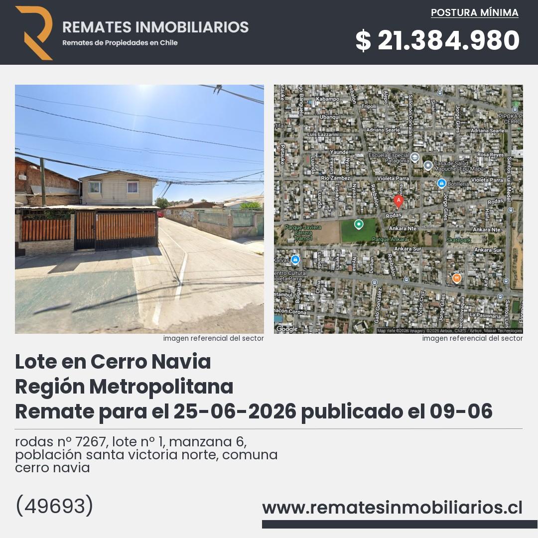 Imagen ficha rodas nº 7267, lote nº 1, manzana 6, población santa victoria norte, comuna cerro navia