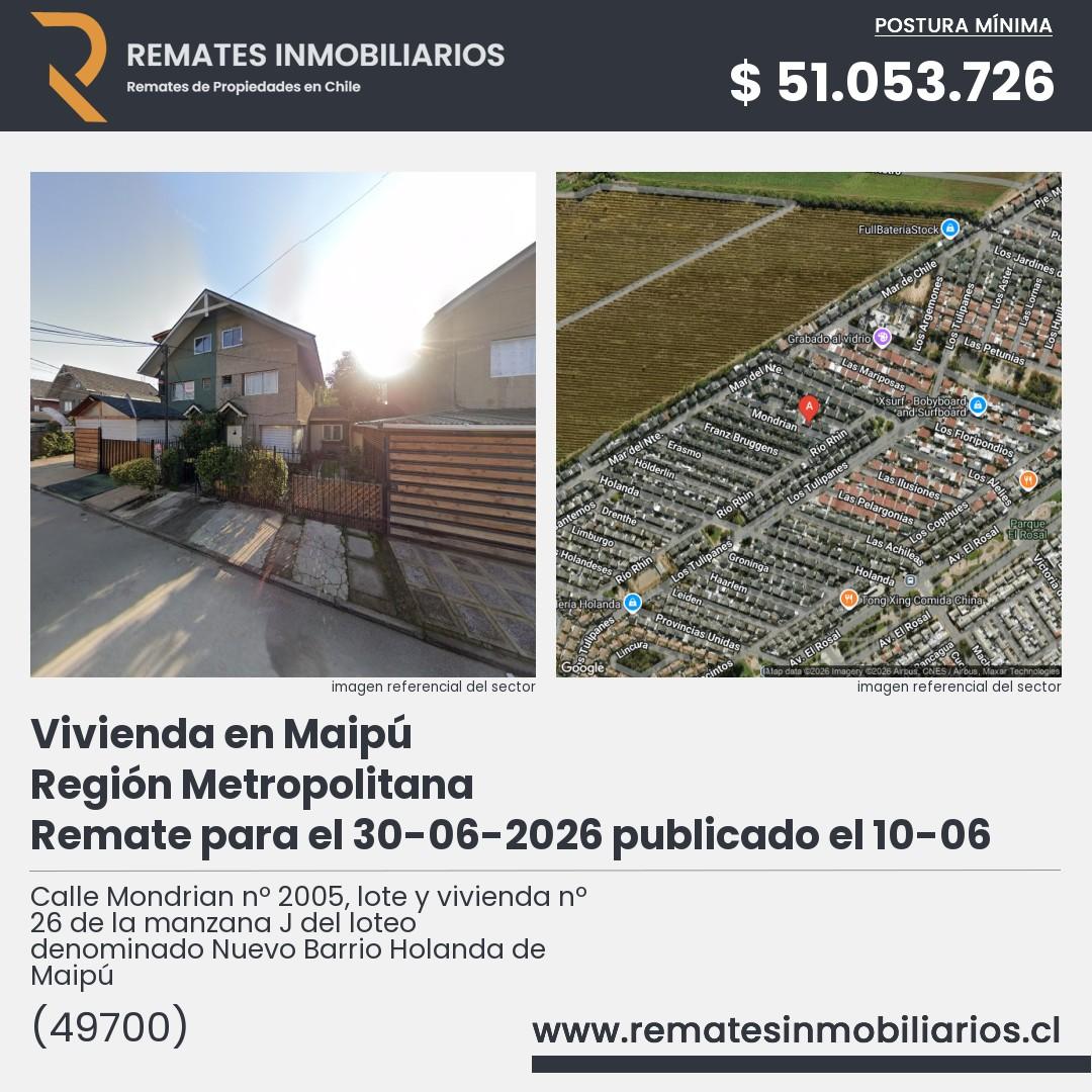 Imagen ficha Calle Mondrian nº 2005, lote y vivienda nº 26 de la manzana J del loteo denominado Nuevo Barrio Holanda de Maipú