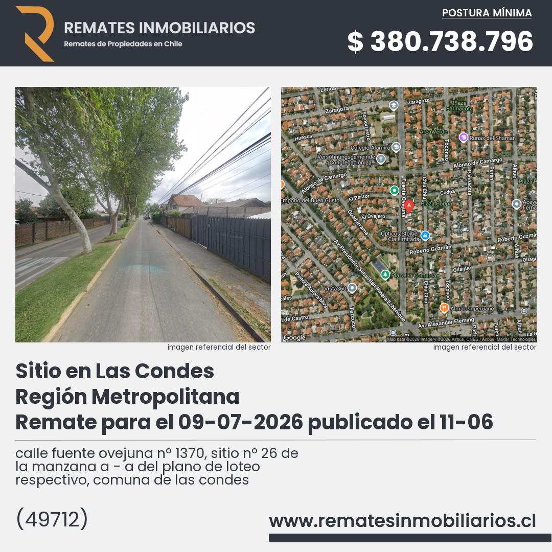 Imagen ficha calle fuente ovejuna nº 1370, sitio nº 26 de la manzana a - a del plano de loteo respectivo, comuna de las condes