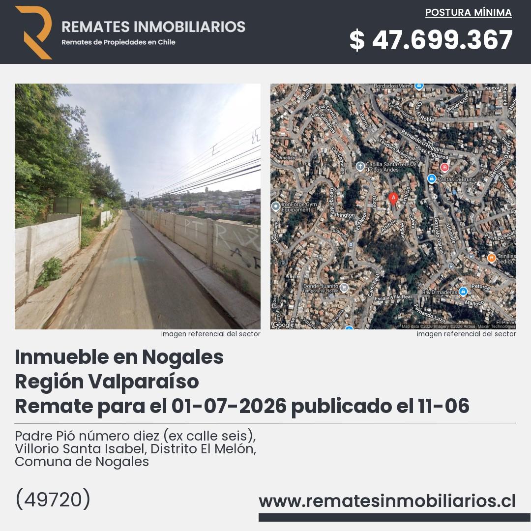 Imagen ficha Padre Pió número diez (ex calle seis), Villorio Santa Isabel, Distrito El Melón, Comuna de Nogales