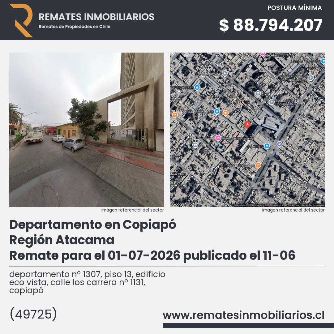 Imagen ficha departamento nº 1307, piso 13, edificio eco vista, calle los carrera nº 1131, copiapó