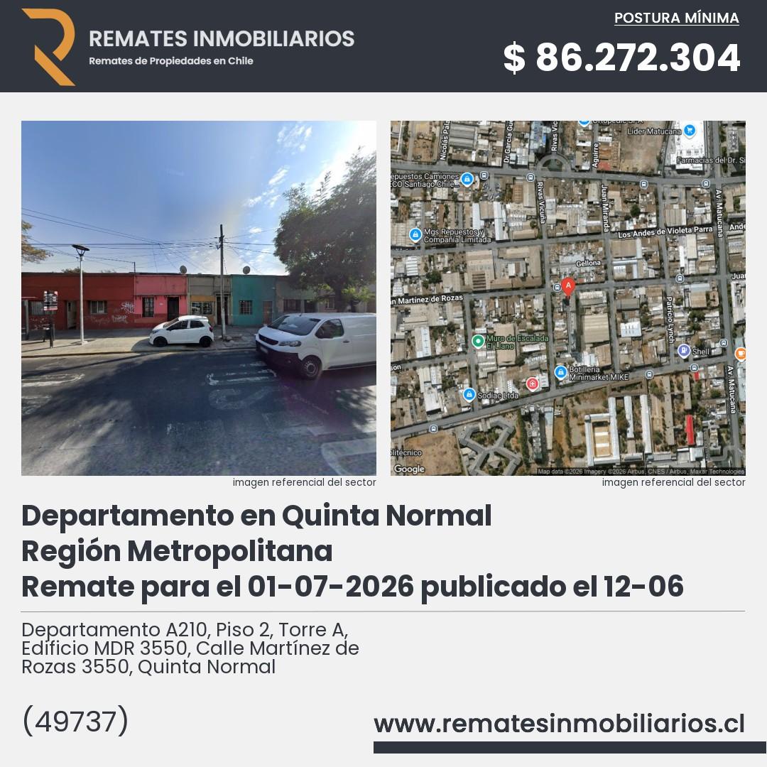 Imagen ficha Departamento A210, Piso 2, Torre A, Edificio MDR 3550, Calle Martínez de Rozas 3550, Quinta Normal