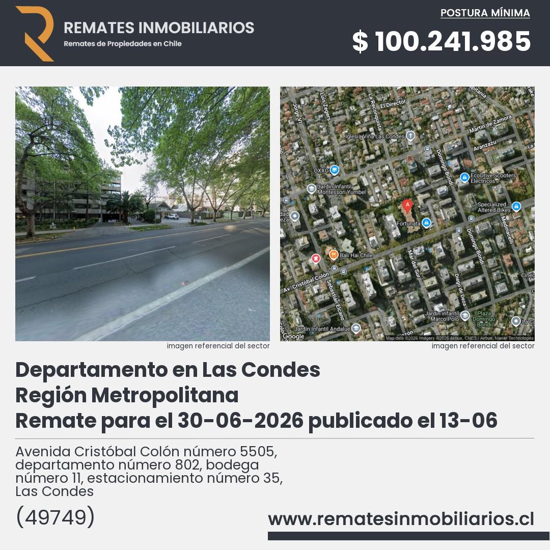 Imagen ficha Avenida Cristóbal Colón número 5505, departamento número 802, bodega número 11, estacionamiento número 35, Las Condes