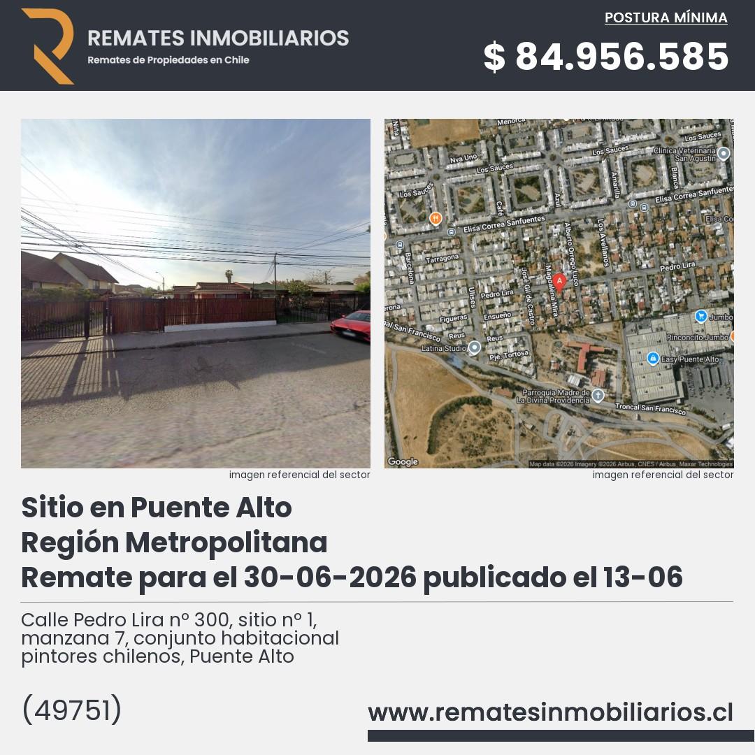 Imagen ficha Calle Pedro Lira nº 300, sitio nº 1, manzana 7, conjunto habitacional pintores chilenos, Puente Alto
