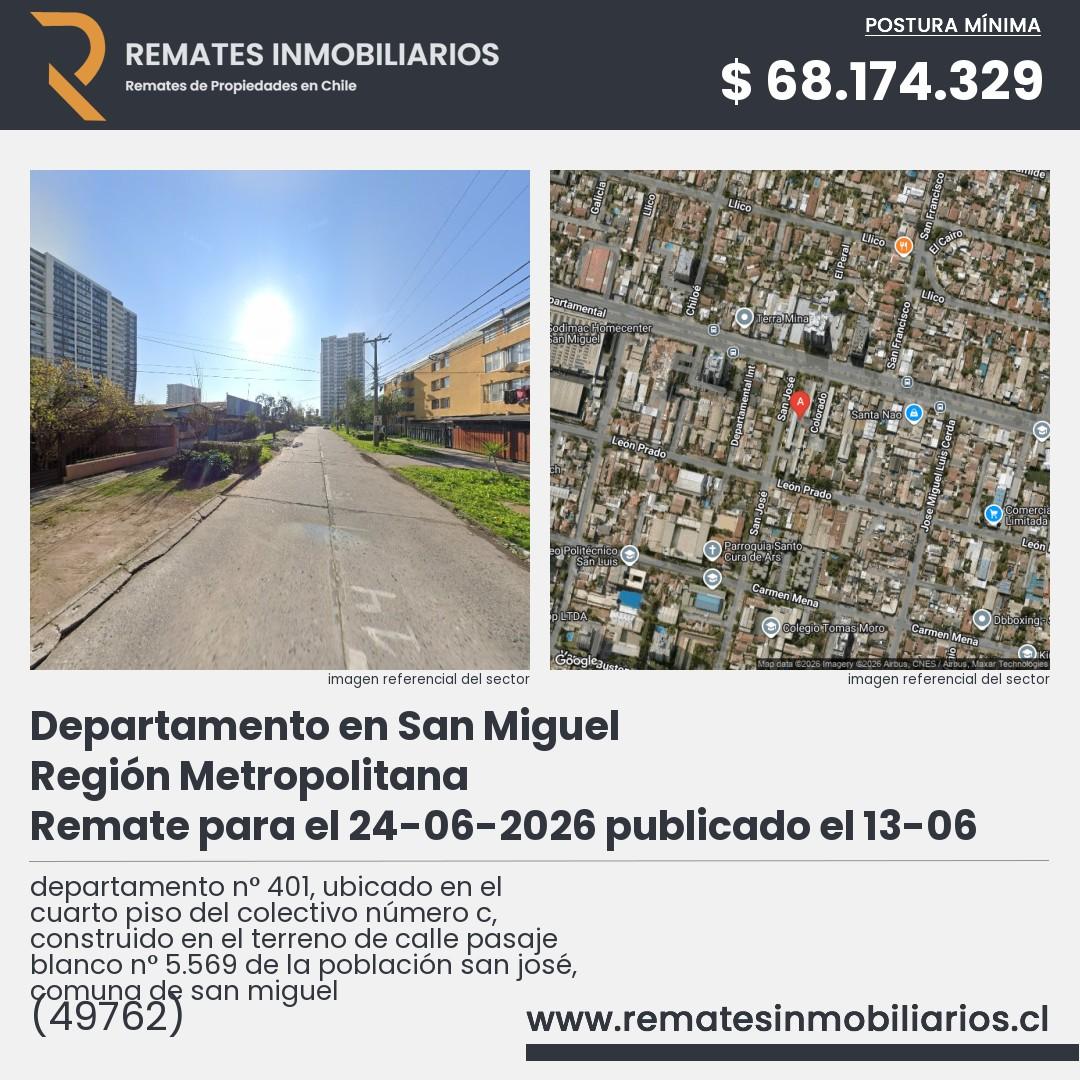 Imagen ficha departamento n° 401, ubicado en el cuarto piso del colectivo número c, construido en el terreno de calle pasaje blanco n° 5.569 de la población san josé, comuna de san miguel