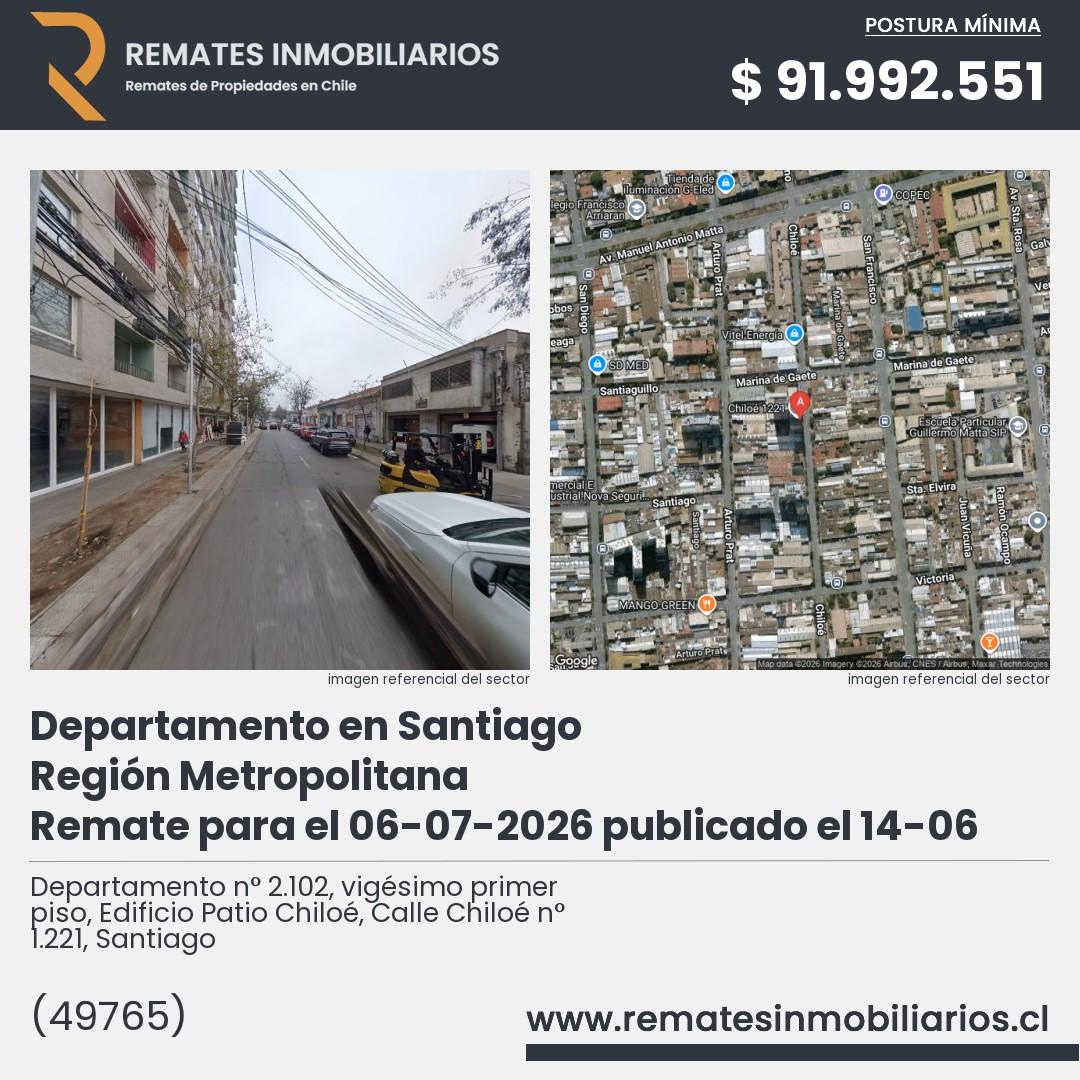 Imagen ficha Departamento n° 2.102, vigésimo primer piso, Edificio Patio Chiloé, Calle Chiloé n° 1.221, Santiago