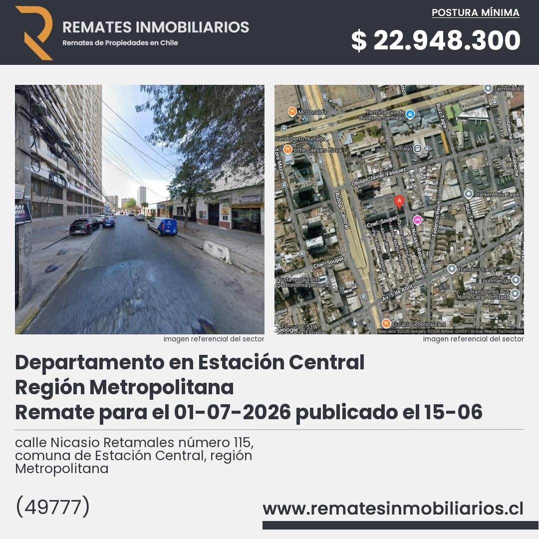 Imagen ficha calle Nicasio Retamales número 115, comuna de Estación Central, región Metropolitana