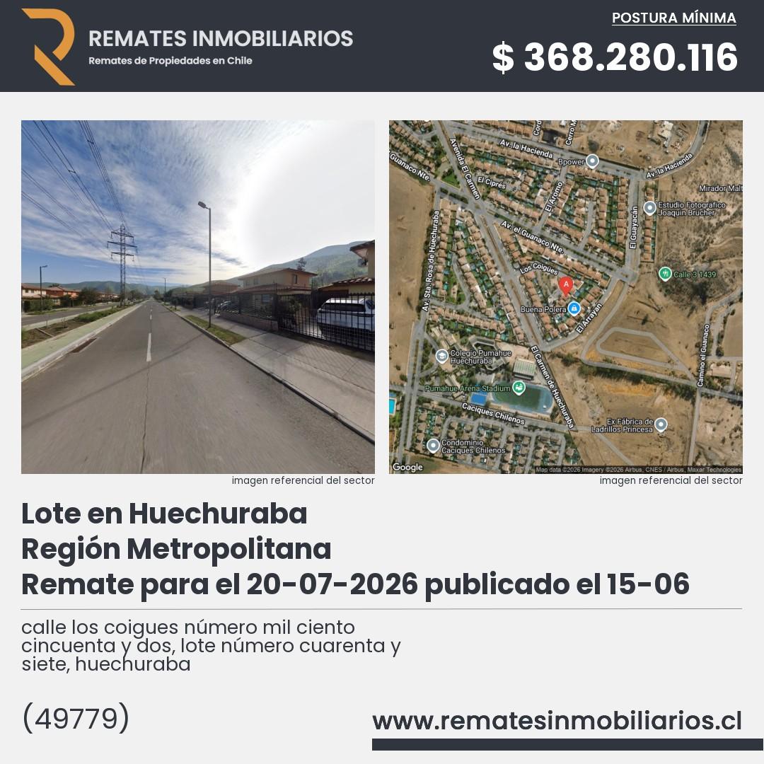 Imagen ficha calle los coigues número mil ciento cincuenta y dos, lote número cuarenta y siete, huechuraba
