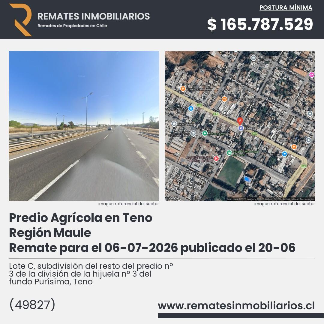 Imagen ficha Lote C, subdivisión del resto del predio nº 3 de la división de la hijuela nº 3 del fundo Purísima, Teno