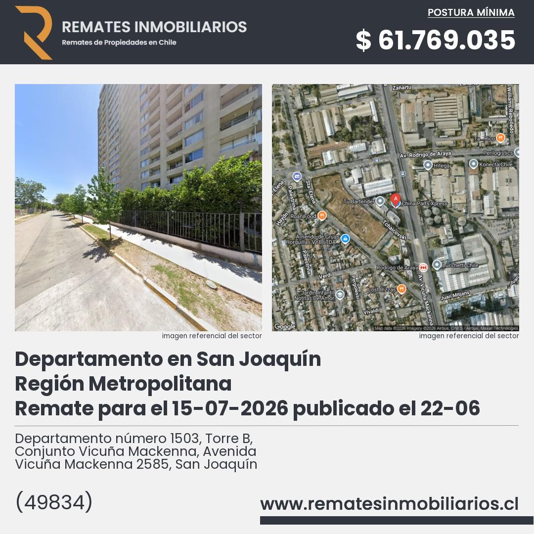 Imagen ficha Departamento número 1503, Torre B, Conjunto Vicuña Mackenna, Avenida Vicuña Mackenna 2585, San Joaquín