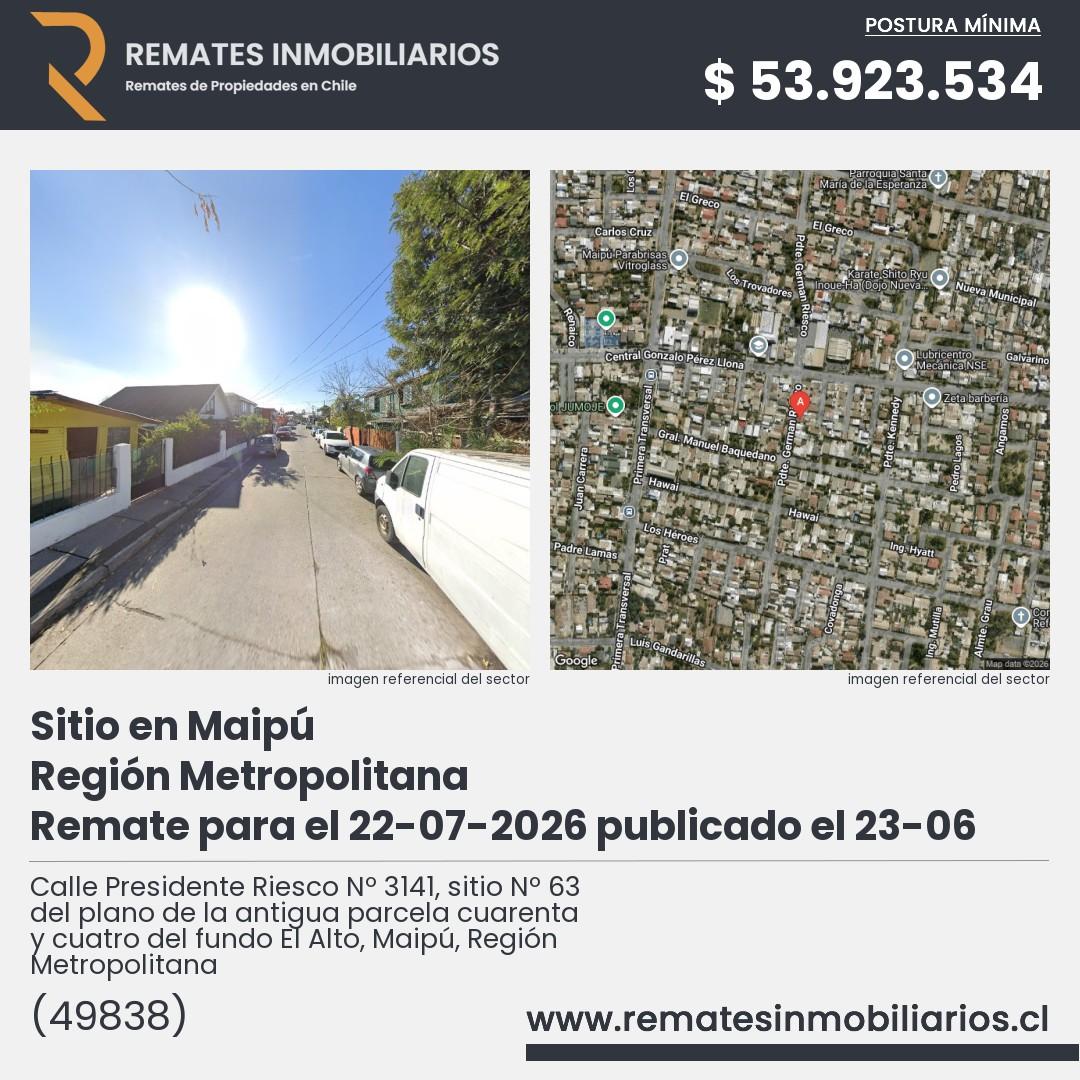 Imagen ficha Calle Presidente Riesco Nº 3141, sitio Nº 63 del plano de la antigua parcela cuarenta y cuatro del fundo El Alto, Maipú, Región Metropolitana