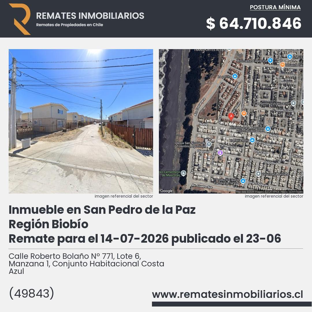 Imagen ficha Calle Roberto Bolaño Nº 771, Lote 6, Manzana 1, Conjunto Habitacional Costa Azul
