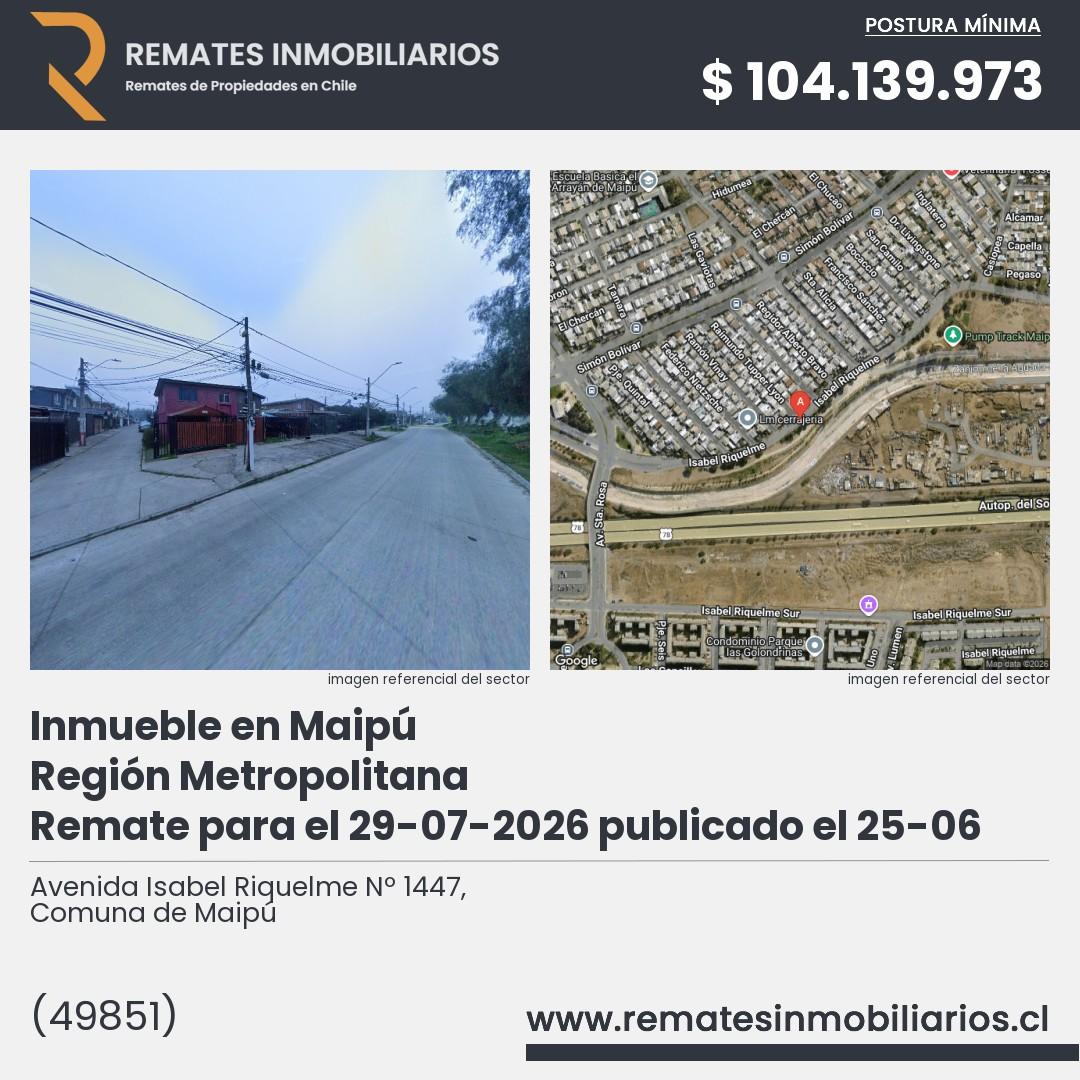 Imagen ficha Avenida Isabel Riquelme Nº 1447, Comuna de Maipú