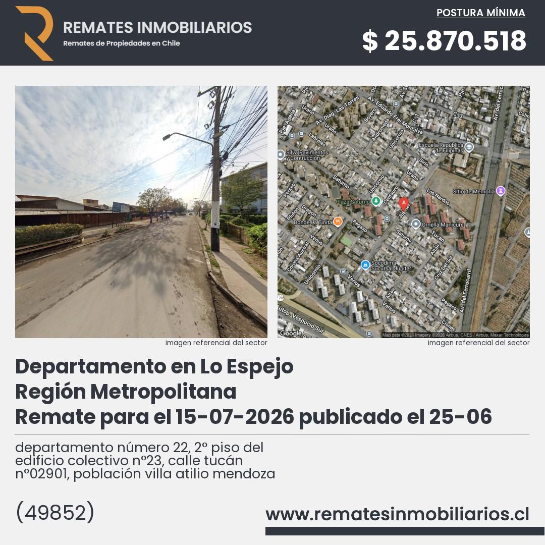 Imagen ficha departamento número 22, 2° piso del edificio colectivo n°23, calle tucán n°02901, población villa atilio mendoza