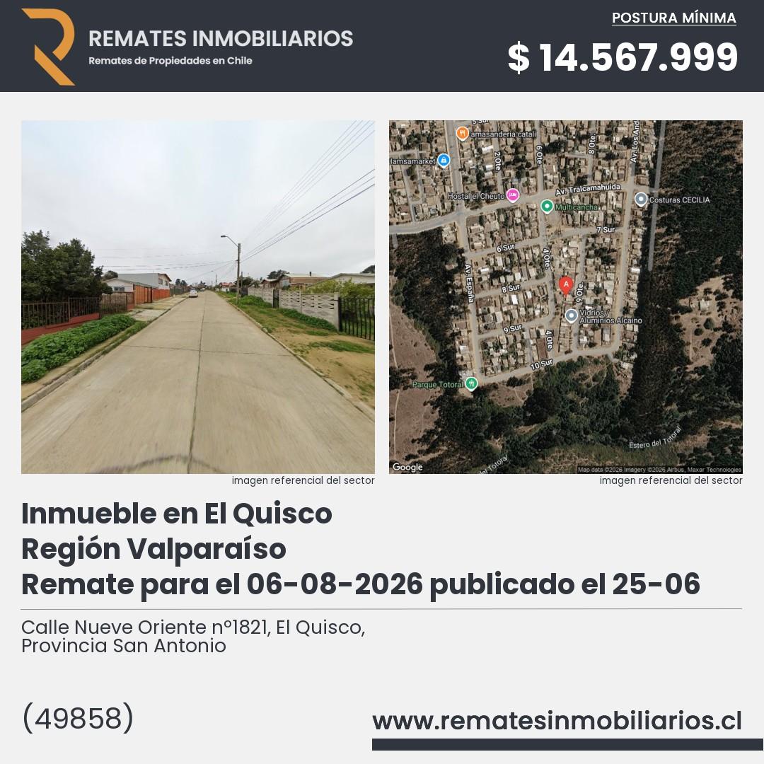 Imagen ficha Calle Nueve Oriente nº1821, El Quisco, Provincia San Antonio