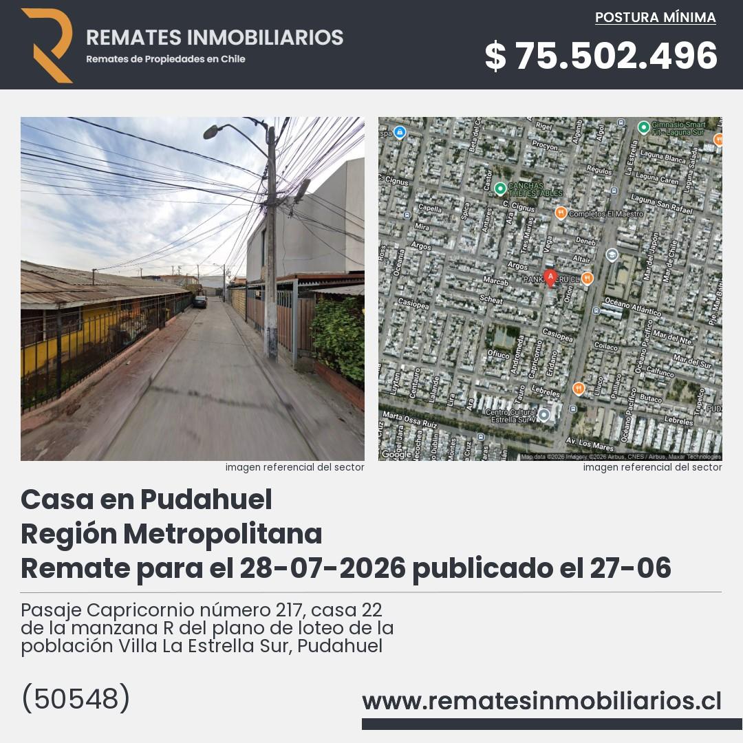 Imagen ficha Pasaje Capricornio número 217, casa 22 de la manzana R del plano de loteo de la población Villa La Estrella Sur, Pudahuel