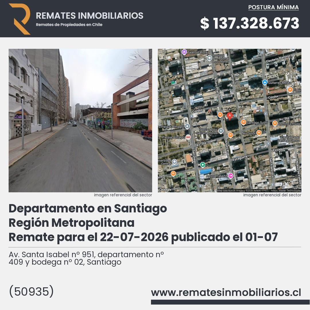 Imagen ficha Av. Santa Isabel nº 951, departamento nº 409 y bodega nº 02, Santiago