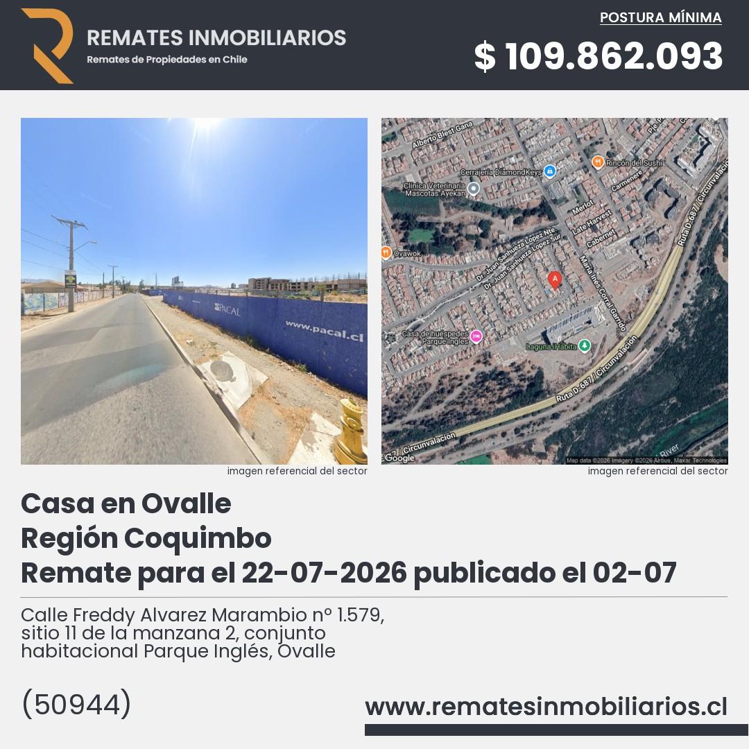 Imagen ficha Calle Freddy Alvarez Marambio nº 1.579, sitio 11 de la manzana 2, conjunto habitacional Parque Inglés, Ovalle