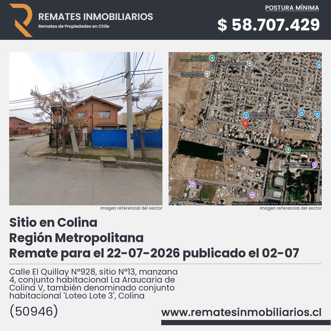 Imagen ficha Calle El Quillay N°928, sitio N°13, manzana 4, conjunto habitacional La Araucaria de Colina V, también denominado conjunto habitacional 