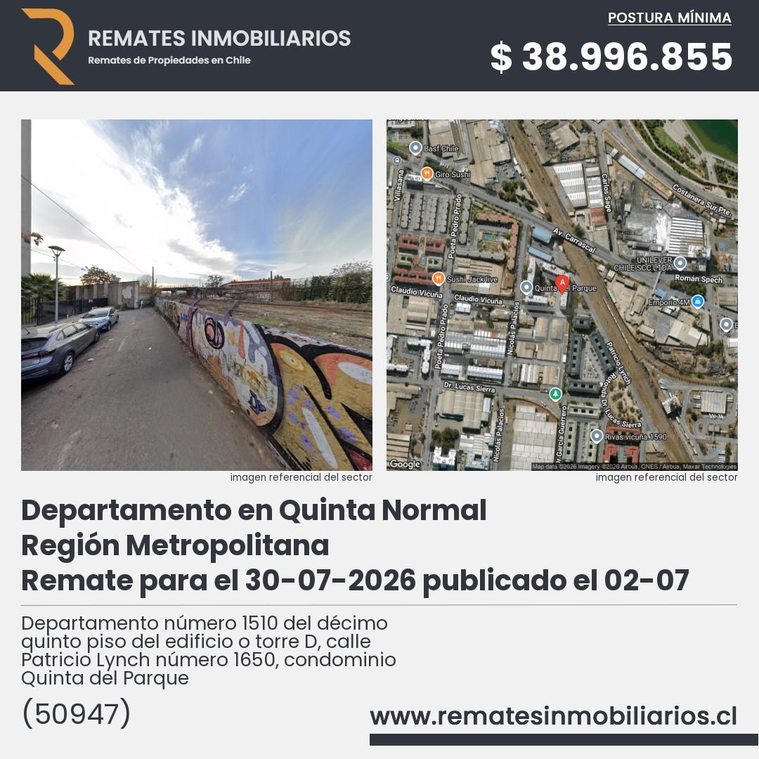 Imagen ficha Departamento número 1510 del décimo quinto piso del edificio o torre D, calle Patricio Lynch número 1650, condominio Quinta del Parque