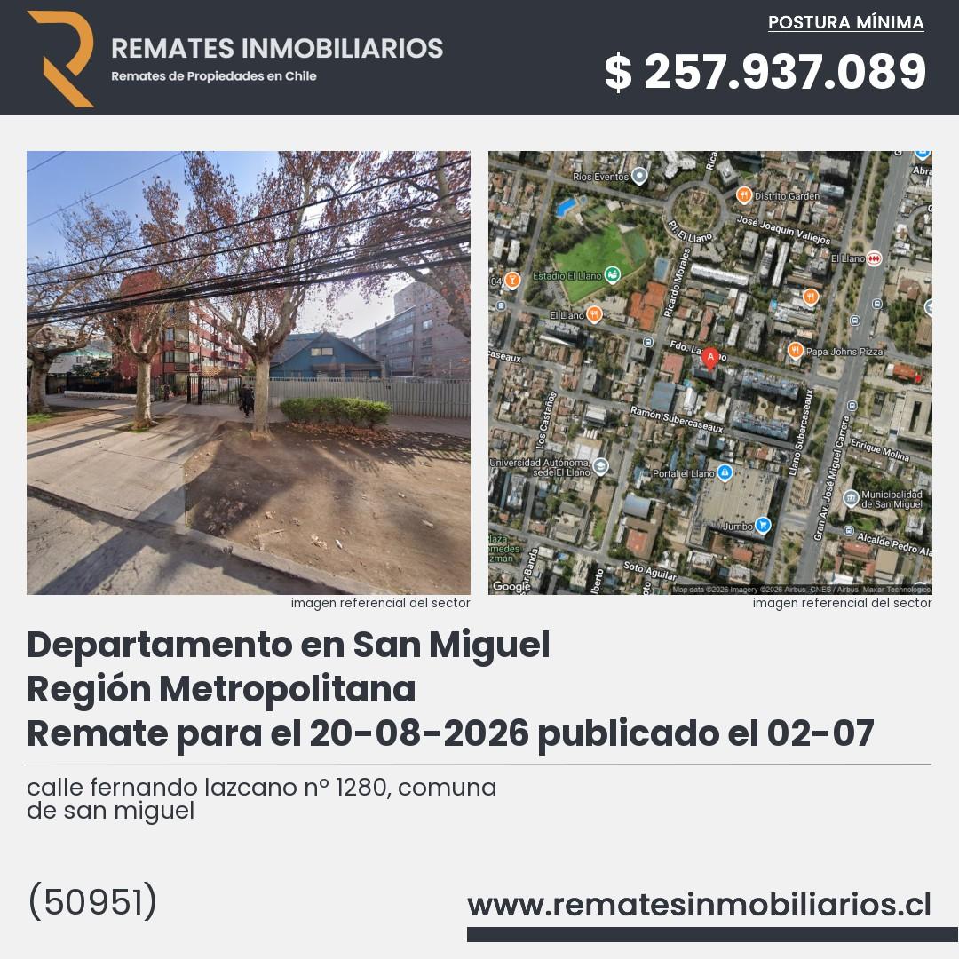 Imagen ficha calle fernando lazcano nº 1280, comuna de san miguel