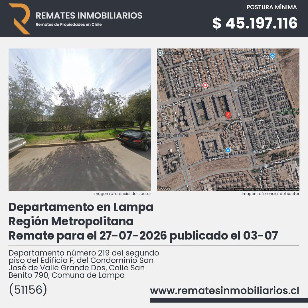 Imagen ficha Departamento número 219 del segundo piso del Edificio F, del Condominio San José de Valle Grande Dos, Calle San Benito 790, Comuna de Lampa