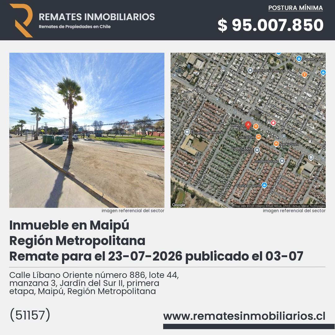 Imagen ficha Calle Líbano Oriente número 886, lote 44, manzana 3, Jardín del Sur II, primera etapa, Maipú, Región Metropolitana