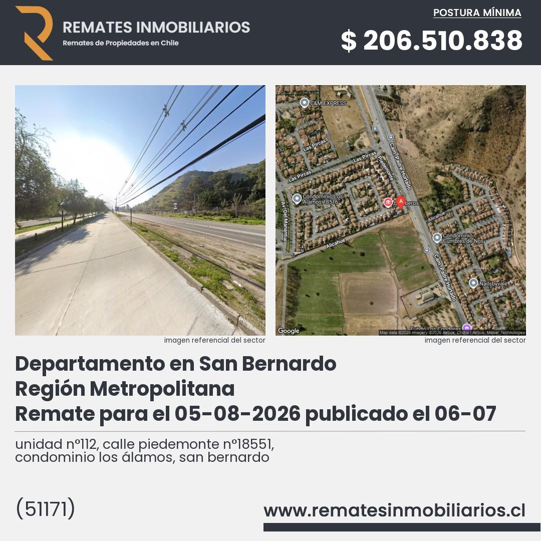 Imagen ficha unidad n°112, calle piedemonte n°18551, condominio los álamos, san bernardo