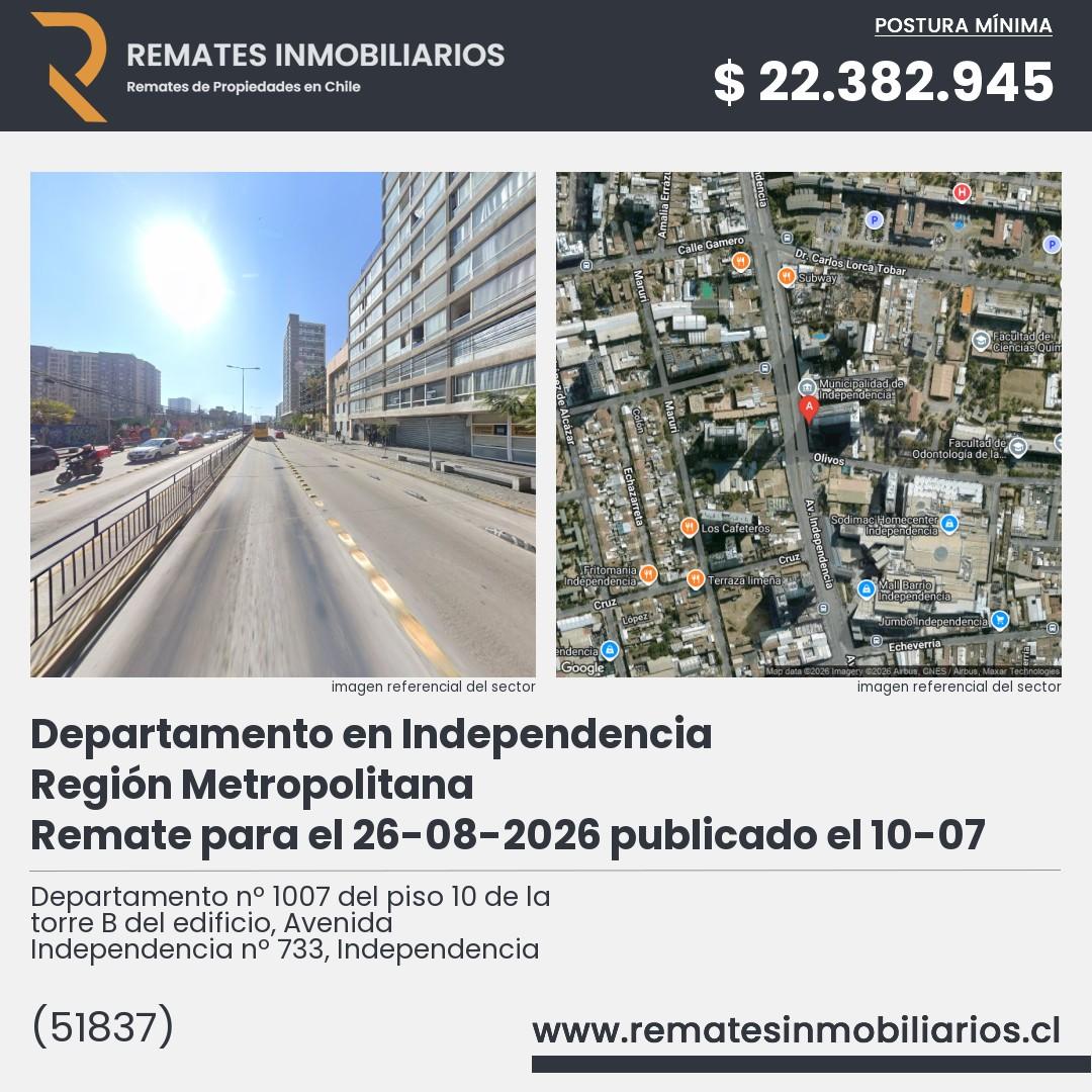 Imagen ficha Departamento nº 1007 del piso 10 de la torre B del edificio, Avenida Independencia nº 733, Independencia