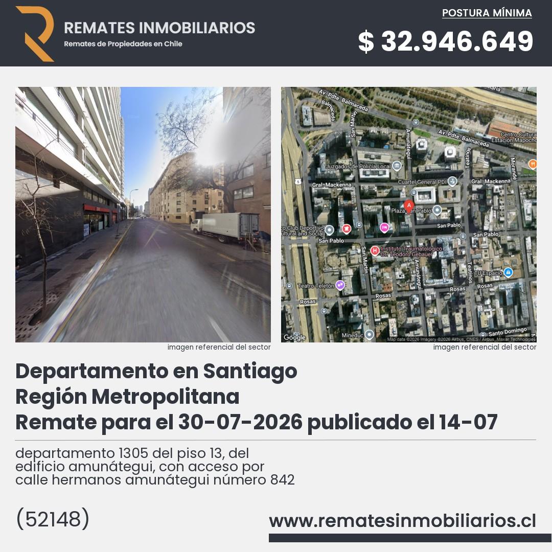 Imagen ficha departamento 1305 del piso 13, del edificio amunátegui, con acceso por calle hermanos amunátegui número 842