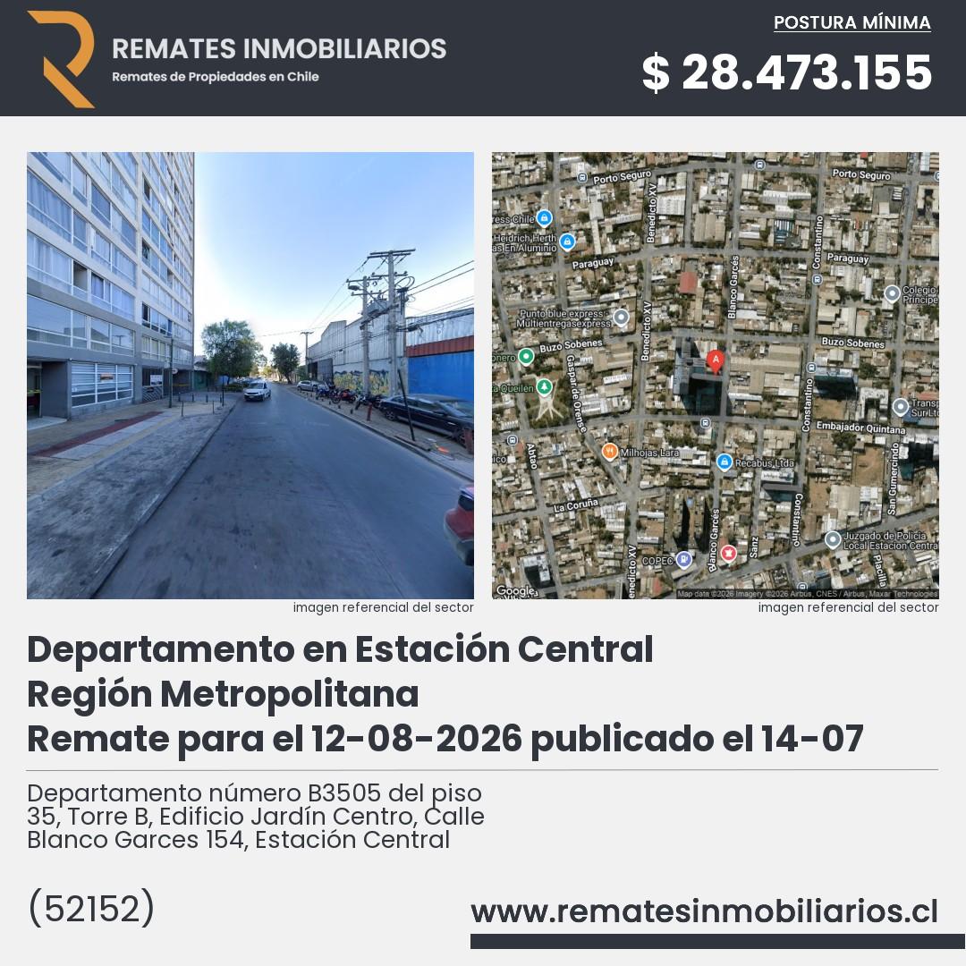 Imagen ficha Departamento número B3505 del piso 35, Torre B, Edificio Jardín Centro, Calle Blanco Garces 154, Estación Central