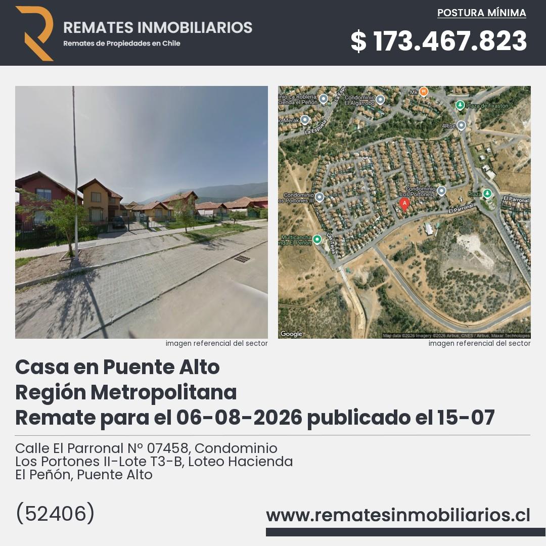 Imagen ficha Calle El Parronal Nº 07458, Condominio Los Portones II-Lote T3-B, Loteo Hacienda El Peñón, Puente Alto