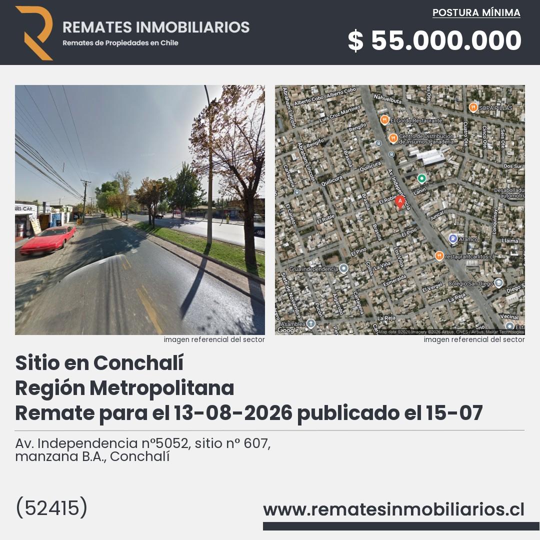 Imagen ficha Av. Independencia n°5052, sitio n° 607, manzana B.A., Conchalí